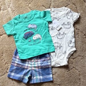 NWT Carter's Green and White Chameleon Matching 3 Piece Set